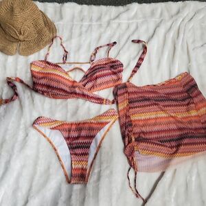 Colorful Zigzag Bikini Set with Cover-Up